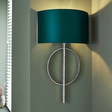 Cortez Wall Lamp Antique Silver & Teal Satin Shade