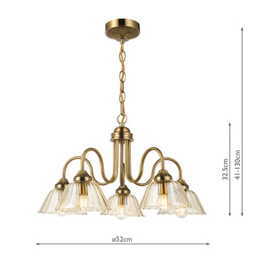 Erika 5 Light Pendant Antique Bronze & Amber Glass