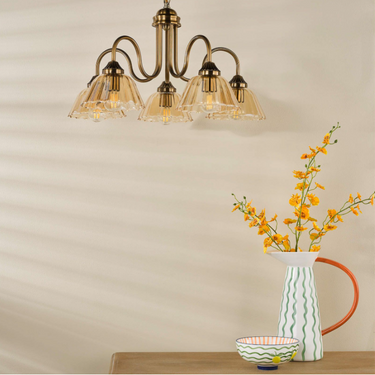 Erika 5 Light Pendant Antique Bronze & Amber Glass