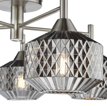 Fabrienne 5 Light Semi Flush, Satin Nickel & Smoked Glass