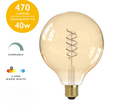 ES (E27) 5.5 Watt G125 Tint White Filament LED Dimmable