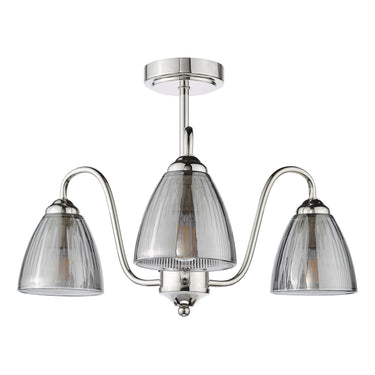 Glynis 3 Light Semi Flush Polished Nickel with Smoked Glass