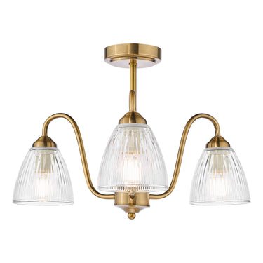 Glynis 3 Light Semi Flush Antique Bronze with Clear Glass