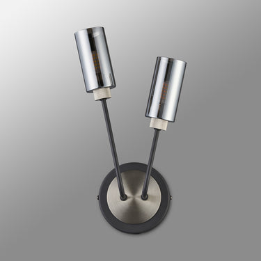 Mason 2 Light Wall Light, Satin Nickel/Anthracite & Smoked Glass