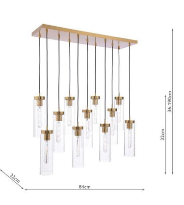 Jodelle 11 Light Linear Pendant Polished Bronze & Clear Glass