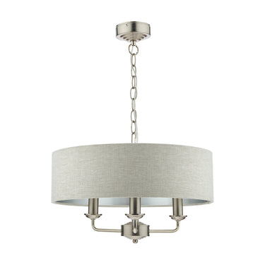 Laura Ashley Sorrento 3 Light Pendant Brushed Chrome with Natural Shade