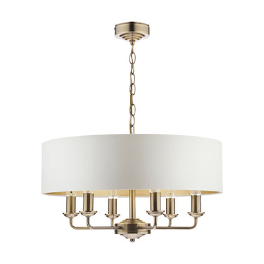 Laura Ashley Sorrento 6 Light Pendant Antique Brass With Ivory Shade