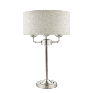 Laura Ashley Sorrento 3 Light Table Lamp Brushed Chrome with Natural Shade