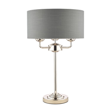 Laura Ashley Sorrento 3 Light Table Lamp Polished Nickel with Charcoal Shade