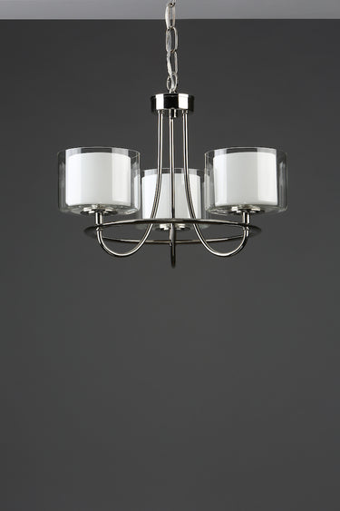 Laura Ashley Southwell Polished Nickel 3 Light Chandelier & Glass Shades
