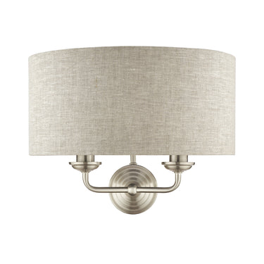 Laura Ashley Sorrento 2 Light Wall Bracket Brushed Nickel with Natural Shade