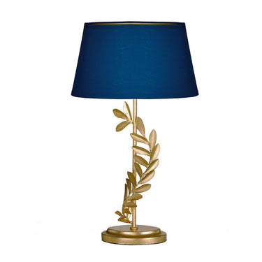 Laura Ashley Archer Table Lamp Gold Leaf with Navy Blue Shade