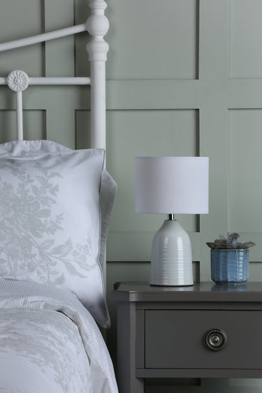 Laura Ashley Penny Table Lamp Cream Ceramic with Ivory Linen Shade - Set of 2