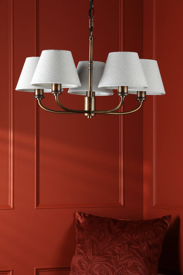 Laura Ashley Denston 5 Light Pendant Antique Bronze with Cream Shades