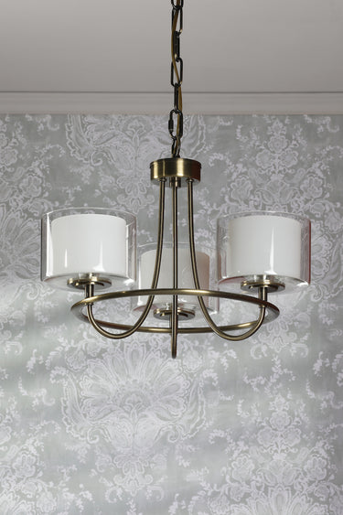 Laura Ashley Southwell Antique Brass 3 Light Chandelier & Glass Shades