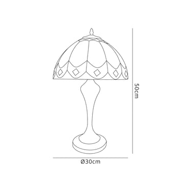 Bingham Tiffany Table Lamp, Aged Antique Brass Base/Cream/Brown Glass/Clear Crystal
