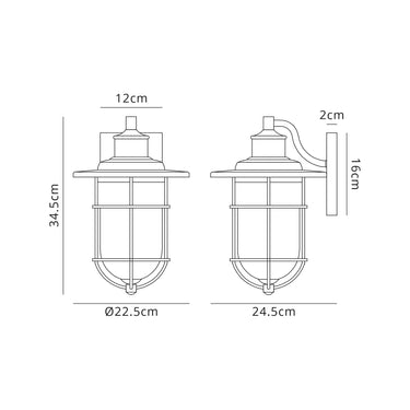 Emily Wall Lamp, Black/Gold With Seeded Clear Glass, IP54