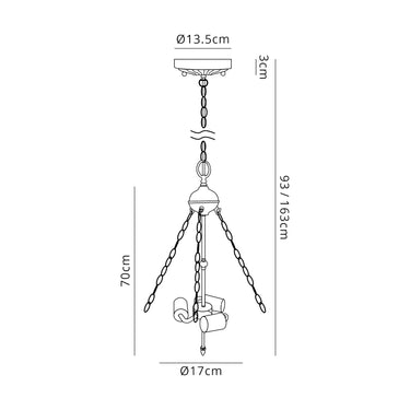 Avery 3 Light Uplighter Suspension Kit, Aged Antique Brass