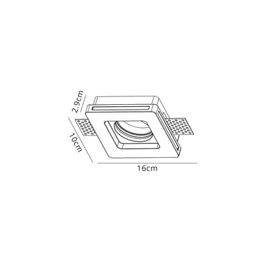 Strafe Square Stepped Recessed Spotlight, GU10, White Paintable Gypsum