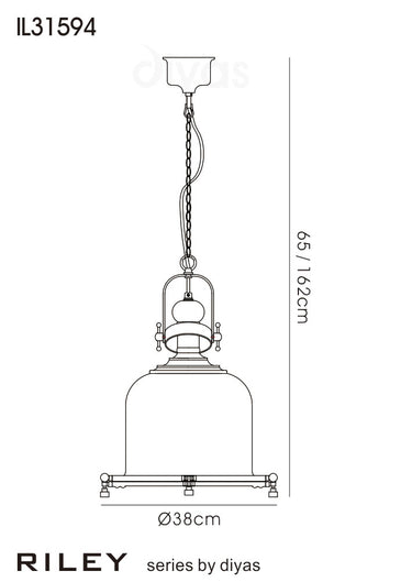 Riley Single Medium Bell Pendant Antique Brass/Cognac Glass