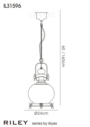 Riley Single Small Ball Pendant Antique Brass/Cognac Glass