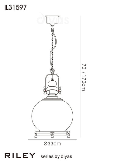 Riley Single Medium Ball Pendant Antique Brass/Cognac Glass