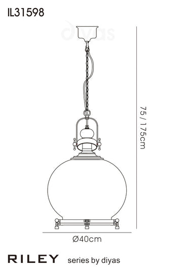 Riley Single Large Ball Pendant Antique Brass/Cognac Glass