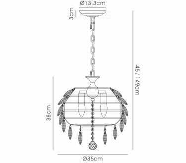 Kynara Pendant, 3 Light E14, French Gold/Crystal