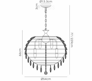 Kynara Pendant, 9 Light E14, French Gold/Crystal