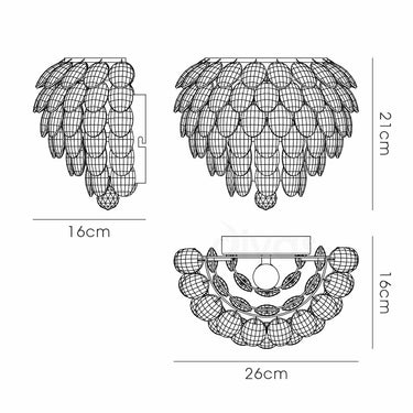 Kynara Wall Lamp, 1 Light E14, French Gold/Crystal