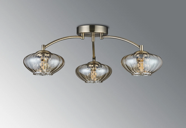 Rowan 3 Light Semi Flush Antique Brass & Cognac Glass