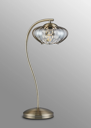 Rowan 1 Light Table Lamp Antique Brass & Cognac Glass