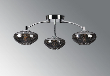 Rowan 3 Light Semi Flush Polished Chrome & Smoked Glass