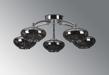 Rowan 5 Light Semi Flush Polished Chrome & Smoked Glass
