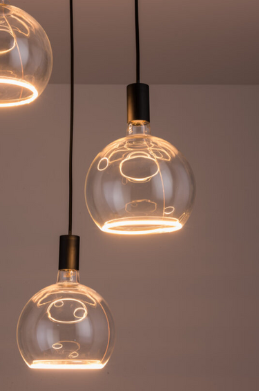 Nimbus 3 Light Spiral Pendant, All Black - Complete with 3 x 200mm Clear Bulbs