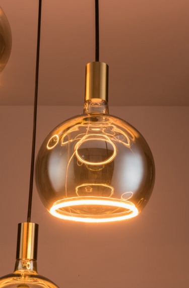 Nimbus 3 Light Spiral Pendant, Brass & Black - Complete with 3 x 200mm Smoked Bulbs