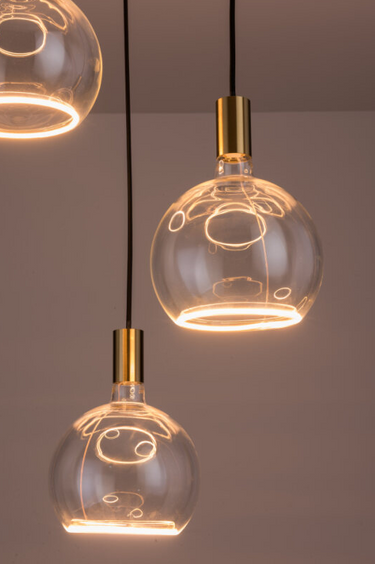 Nimbus 3 Light Spiral Pendant, Brass & Black - Complete with 3 x 200mm Clear Bulbs