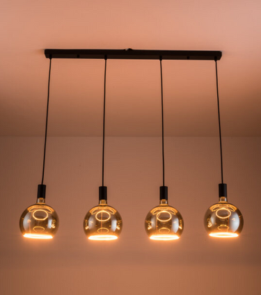 Nimbus 4 Light Bar Pendant, All Black - Complete with 4 x 200mm Smoked Bulbs