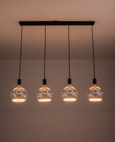 Nimbus 4 Light Bar Pendant, All Black - Complete with 4 x 200mm Clear Bulbs