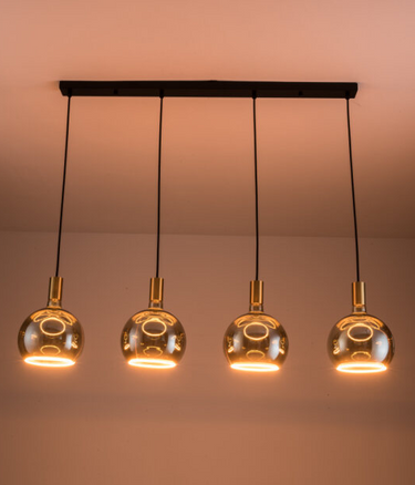 Nimbus 4 Light Bar Pendant, Brass & Black - Complete with 4 x 200mm Smoked Bulbs