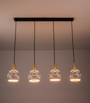 Nimbus 4 Light Bar Pendant, Brass & Black - Complete with 4 x 200mm Clear Bulbs