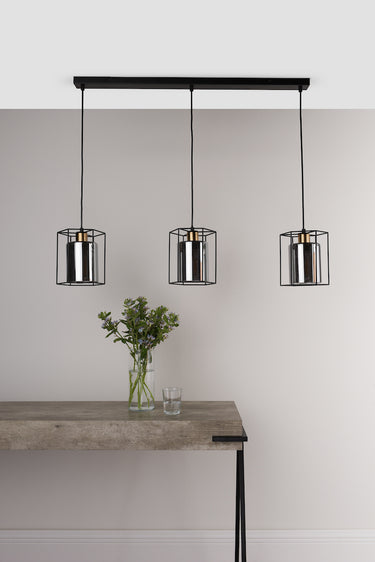Tatum 3 Light Bar Pendant Matt Black & Smoked Glass