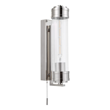 Tommaso Wall Light Polished Nickel and Ribbed Glass IP44