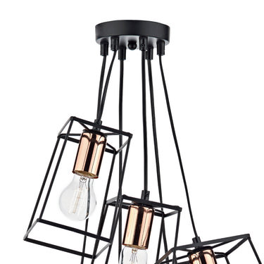 Tower 6 Light Cluster Pendant Black & Copper