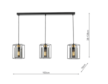 Tatum 3 Light Bar Pendant Matt Black & Smoked Glass