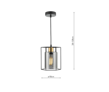 Tatum 1 Light Pendant Matt Black & Smoked Glass
