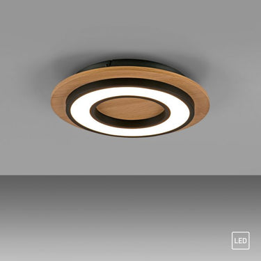 Tola 14W LED Round Flush Black & Wood, 3000K