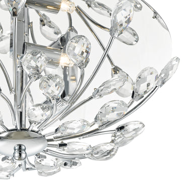 Zafir 3 Light Flush Flora Crystal Decoration Chrome Frame