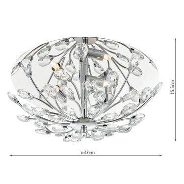 Zafir 3 Light Flush Flora Crystal Decoration Chrome Frame