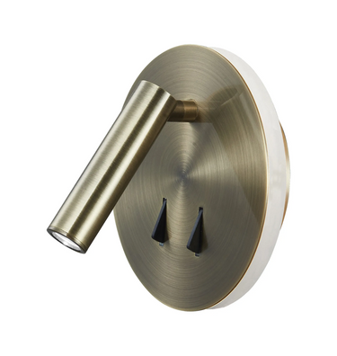 Cayman Wall Bracket, Backlight with Reading Light - Antique Brass Round